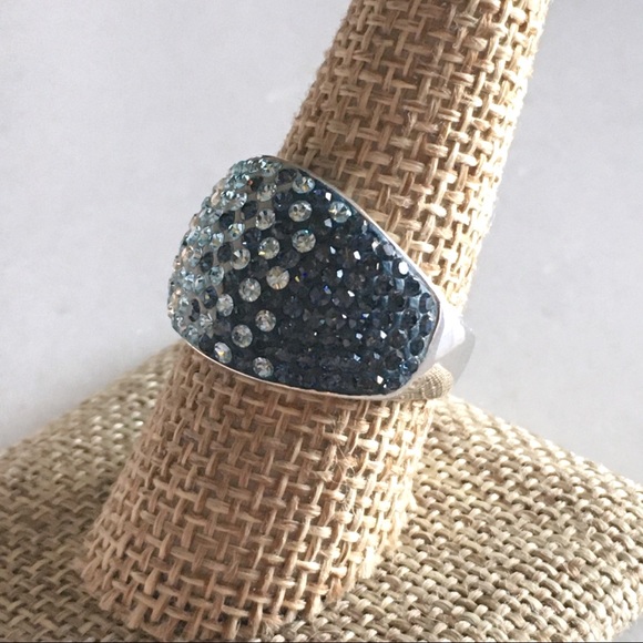 Graduated Ombré Pave Crystal Silver Ring 9 1/4 - Picture 2 of 7